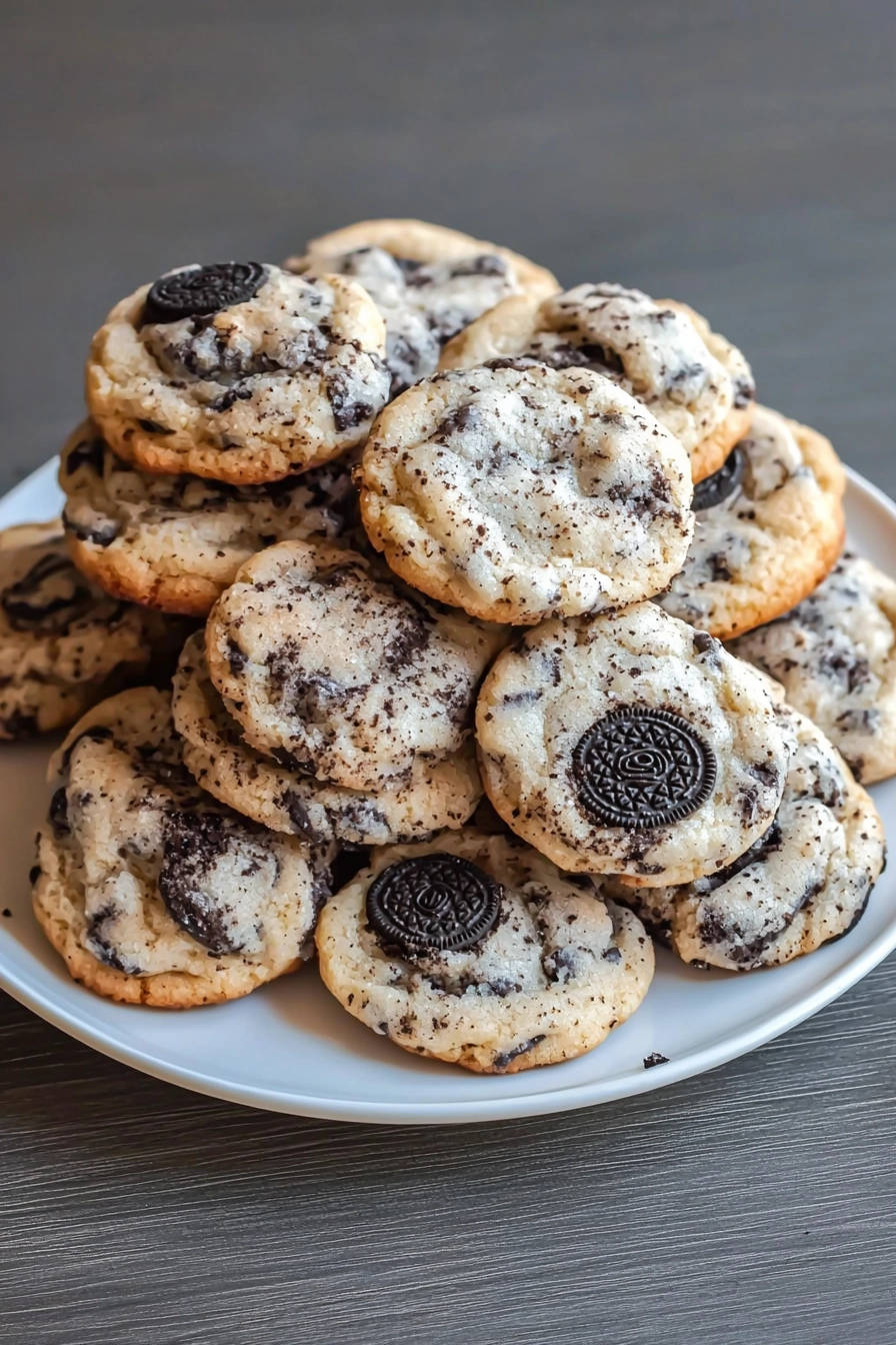 Cookies & Cream Dream vanilla bean infusion piled high on a white plate, showcasing cookie chunks and whole Oreos.