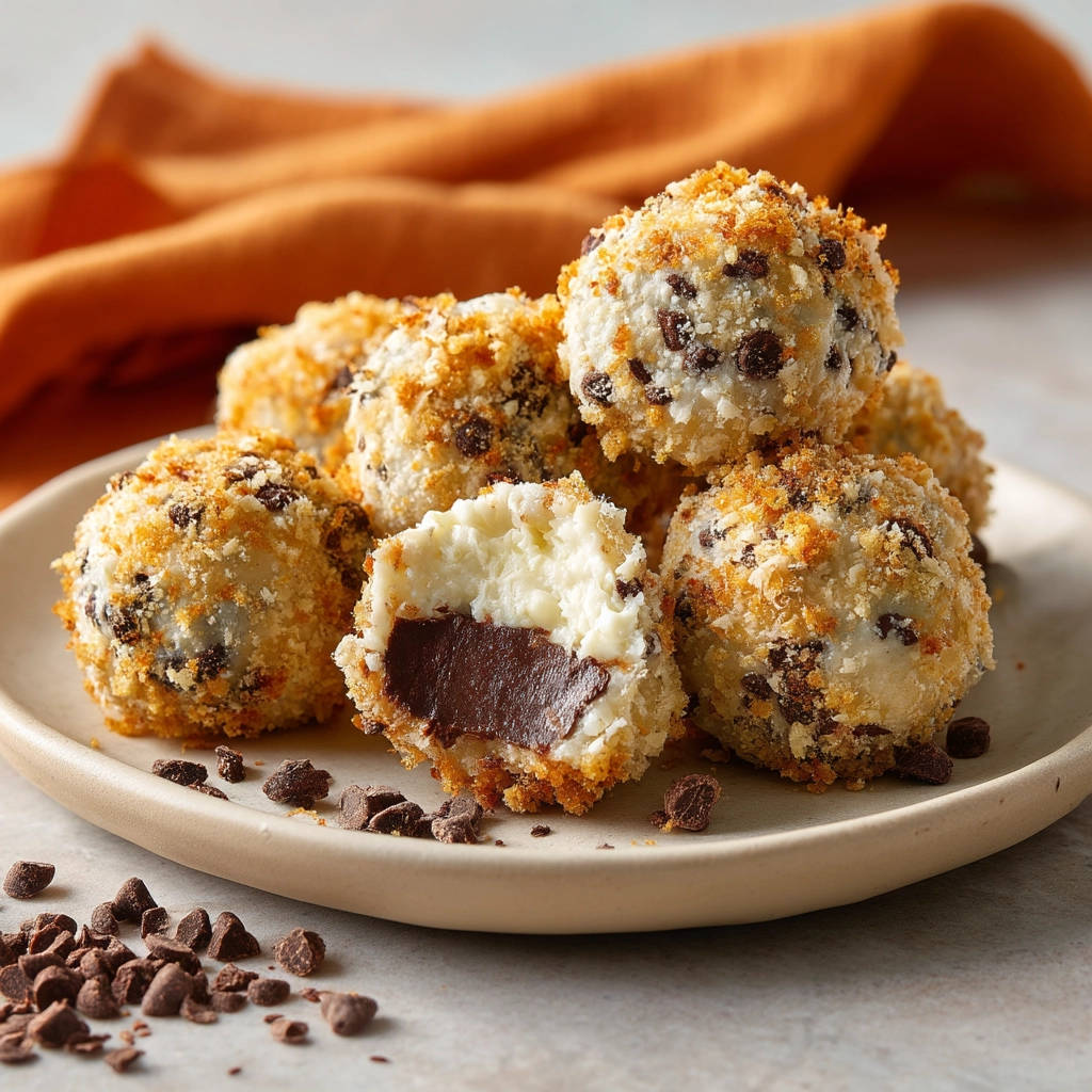 Perfect chocolate cheesecake bites shown in a close-up cross-section revealing the creamy white filling and dark chocolate center.