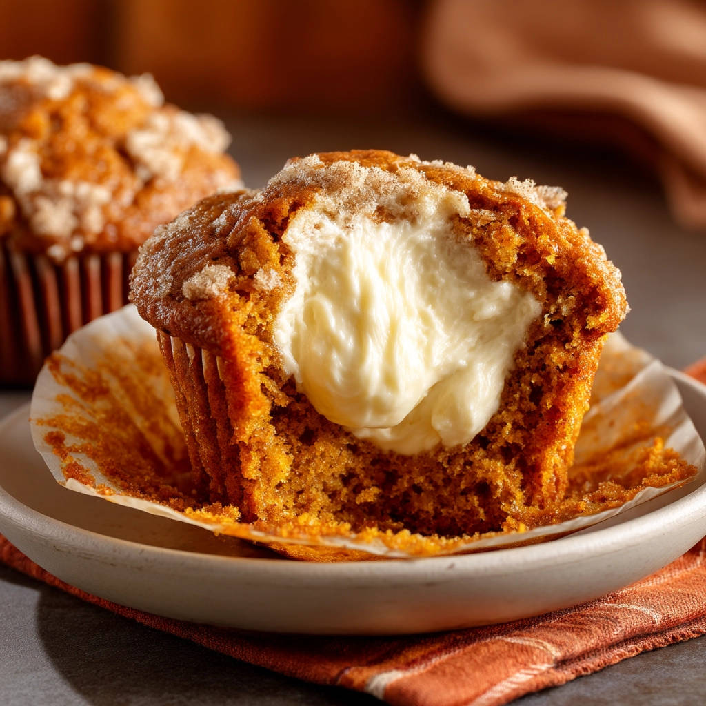 Cream Cheese Filled Pumpkin Muffins (No Sinking!) - recipe image