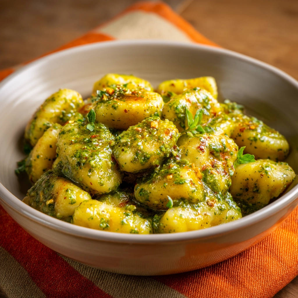 Crispy Gnocchi with Pesto: No More Gummy! - recipe image