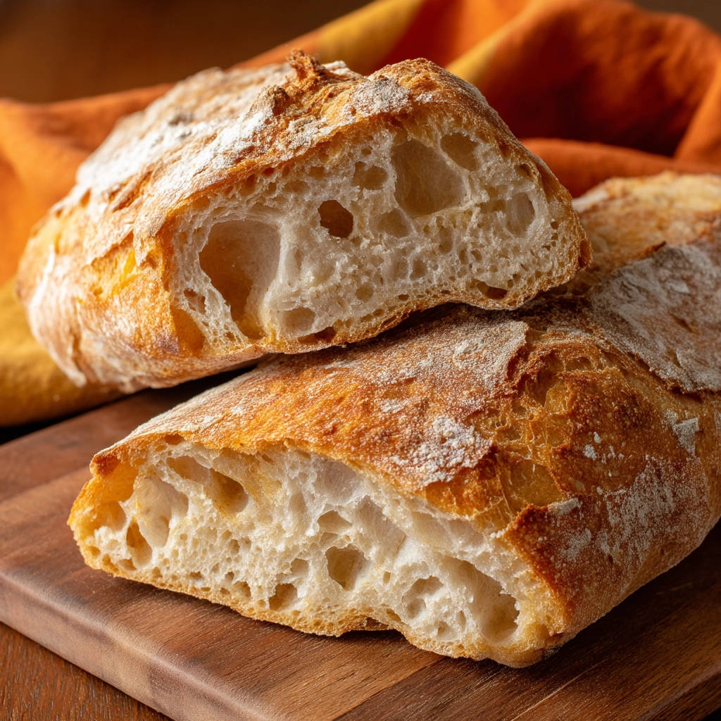 Crusty artisan loaf showing its open crumb perfection with a detailed close-up cross-section.