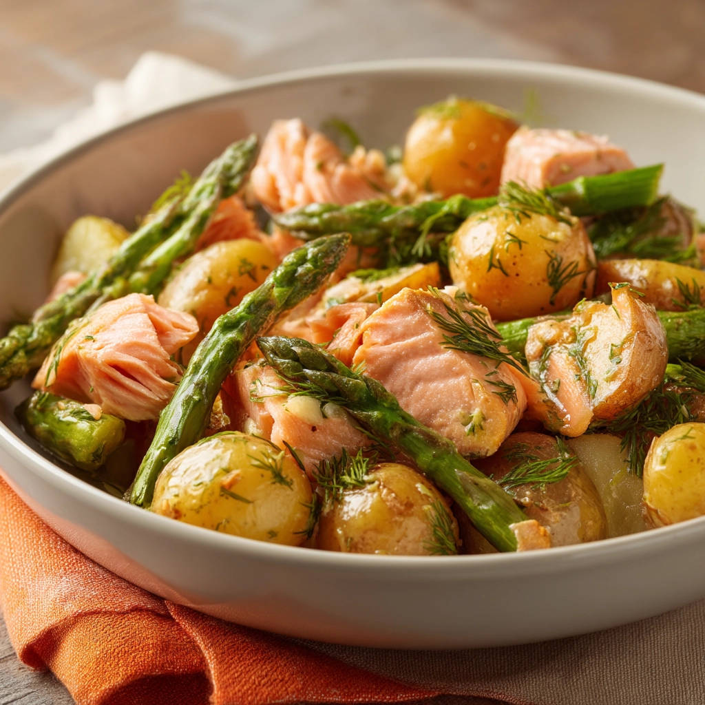 Salmon Potato Asparagus Salad: No Watery Sauce! - recipe image