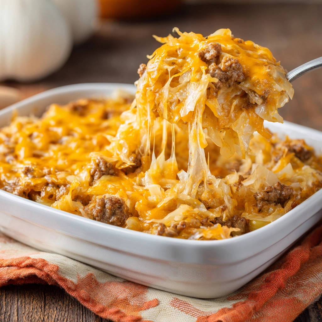 Cheesy Ground Beef and Cabbage Bake Perfection - recipe image