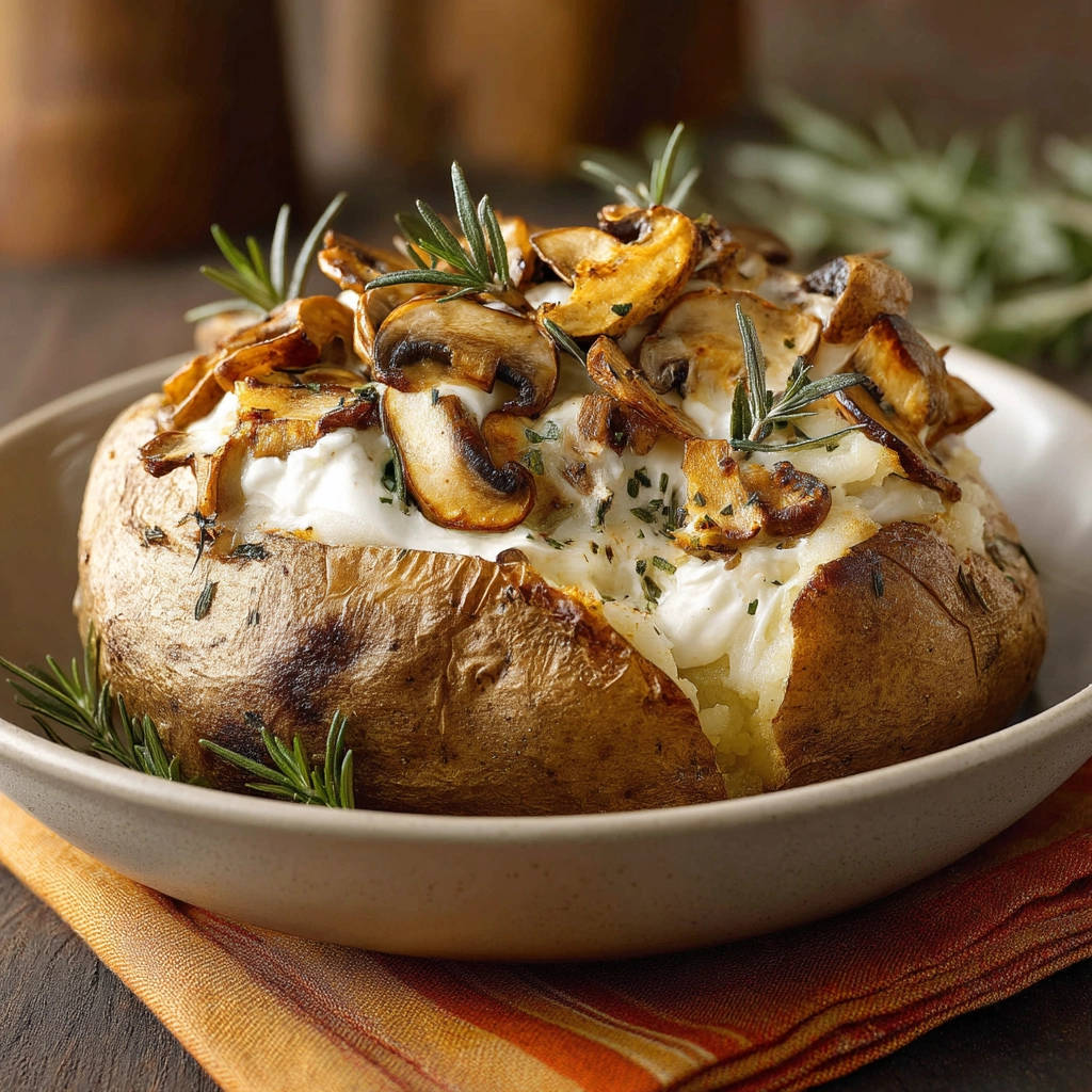 Fluffy Mushroom & Mozzarella Baked Potato Recipe - recipe image