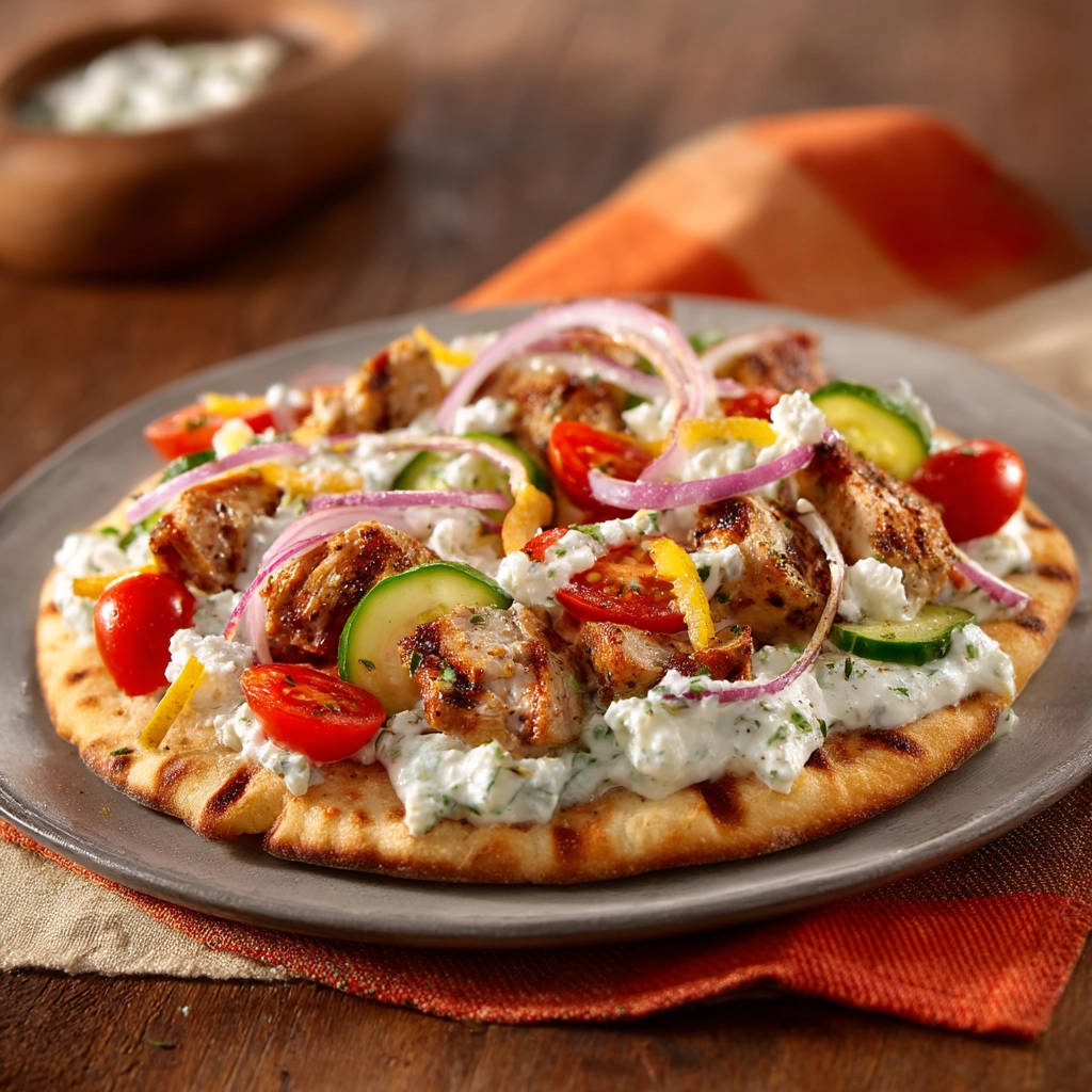 Greek Chicken Flatbread: No More Dry Chicken! - recipe image