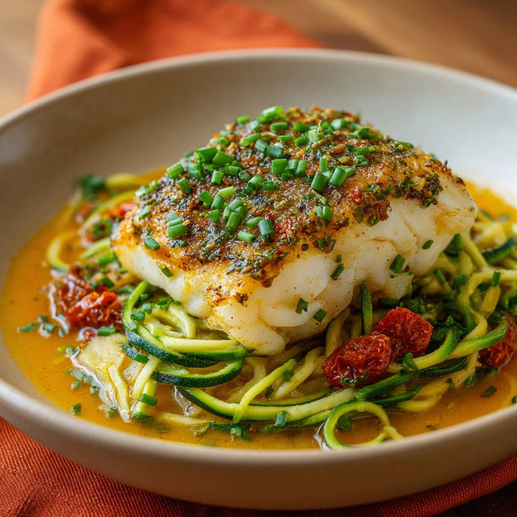 Juicy Pan-Seared White Fish with Zucchini Noodles - recipe image