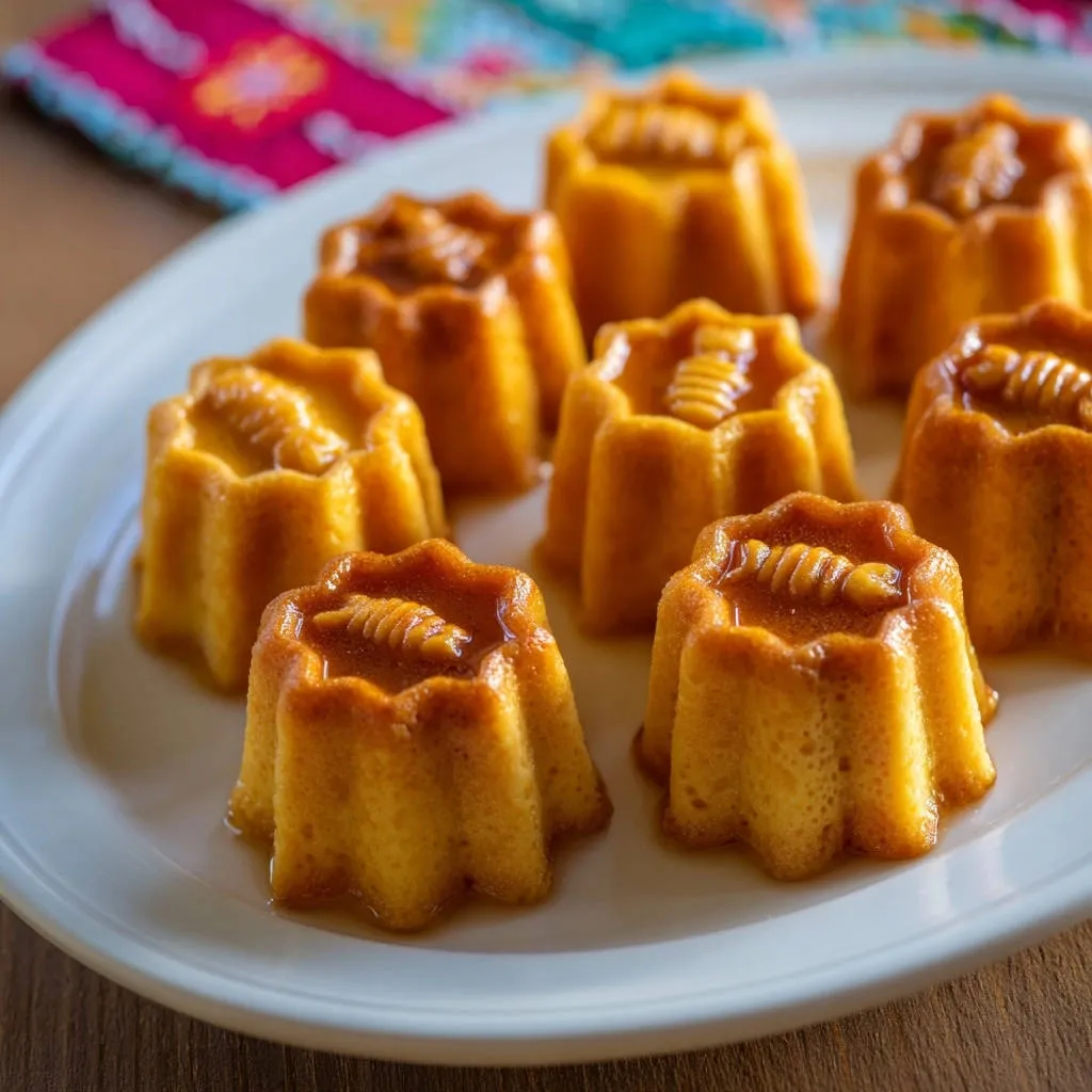 Foolproof honeycomb bites with a glistening honey drizzle and corn cob garnish on a white plate.