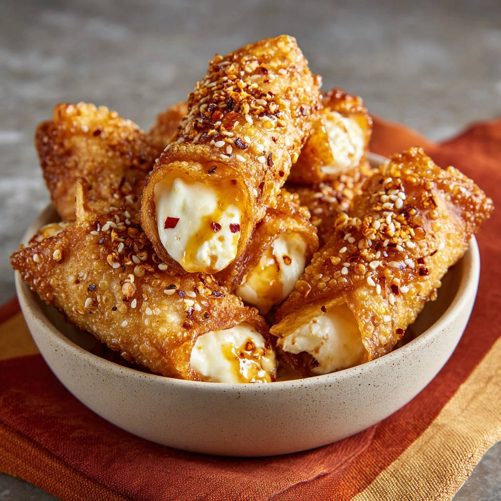 Spicy honey cream cheese rolls shown in a close-up view, revealing the creamy white filling and chili flakes.