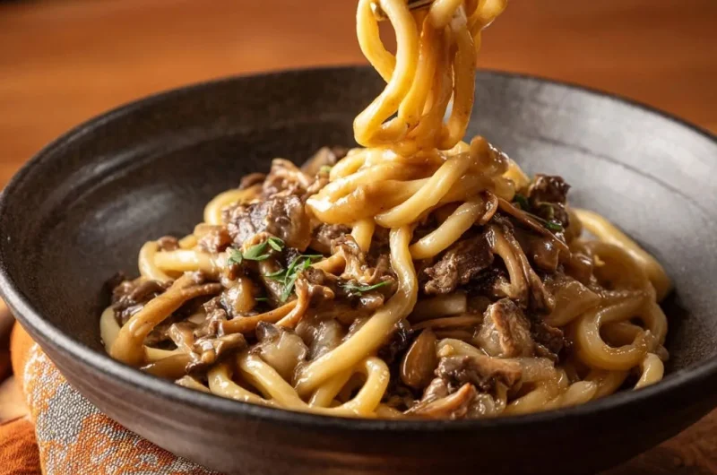 Creamy Beef & Mushroom Udon