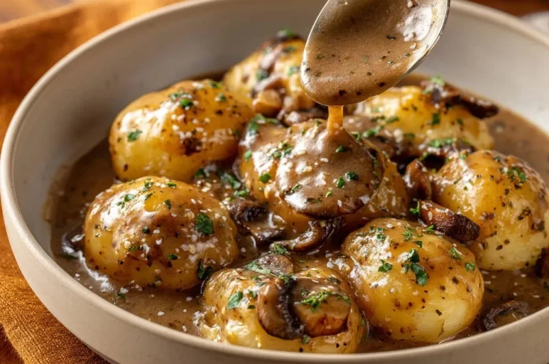 Golden Potatoes & Mushroom Gravy