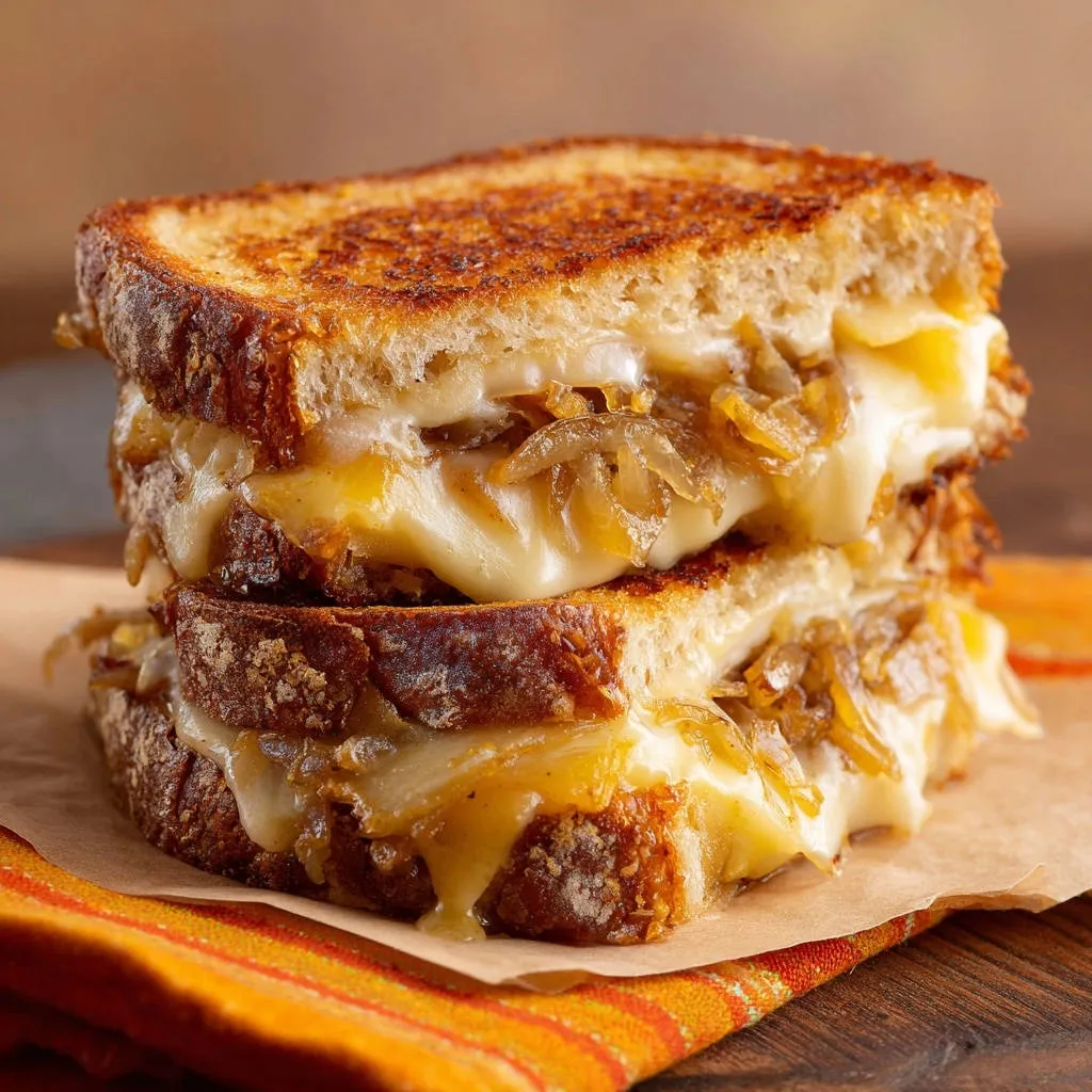 Caramelized Onion Grilled Cheese: Your Perfect Golden Gooey Bite - recipe image