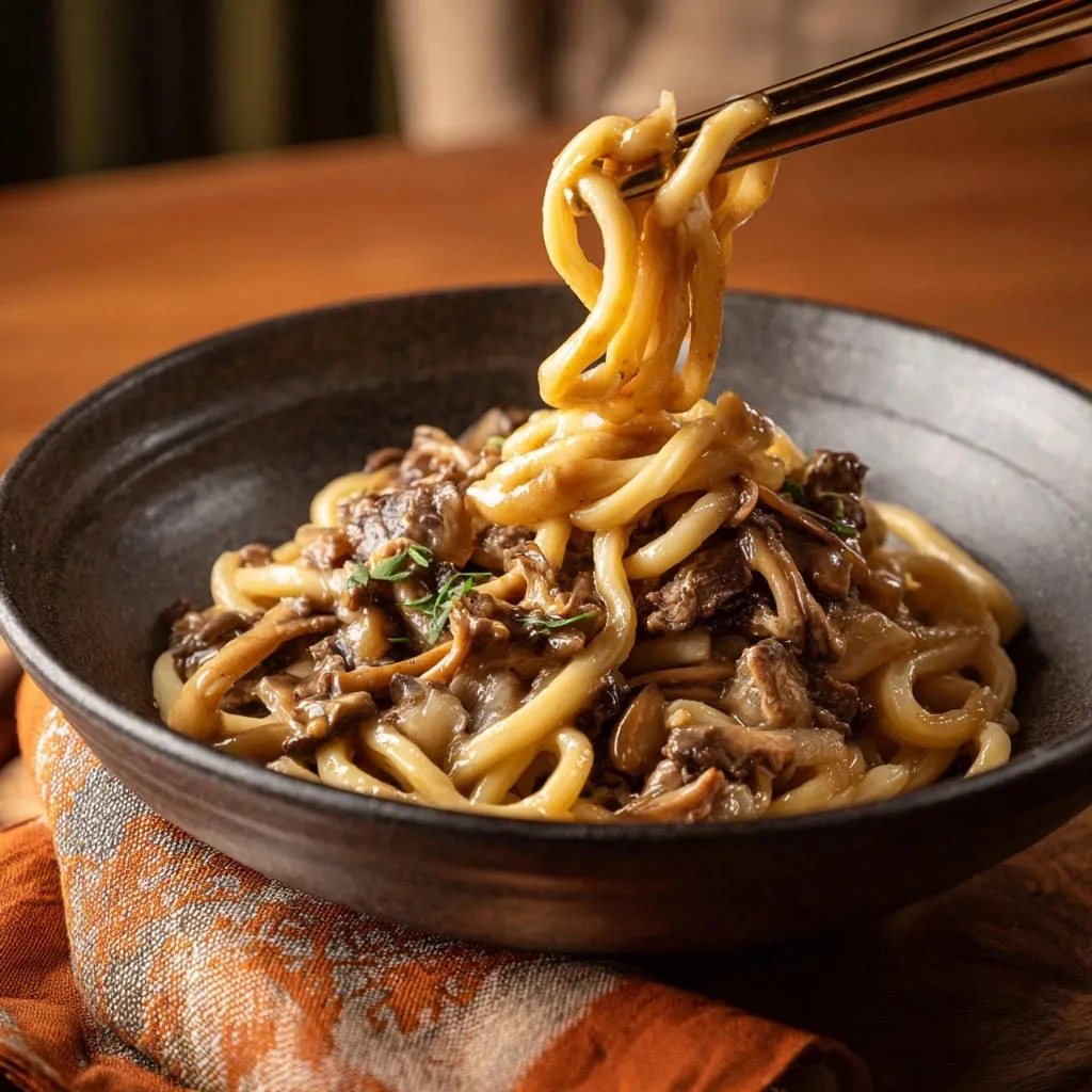 Creamy Beef & Mushroom Udon: The Secret to Perfect Sauce Cling - recipe image