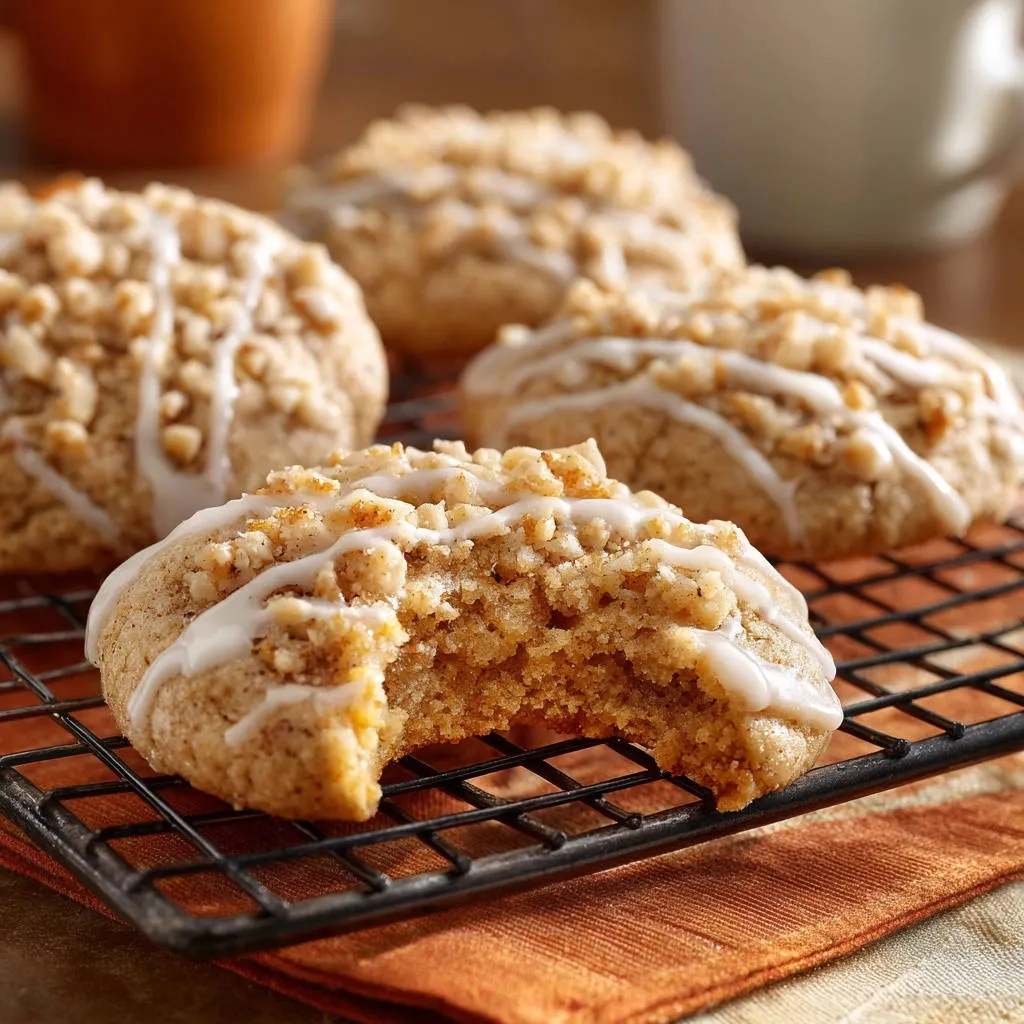 Spiced walnut drop cookies, with a bite taken out, revealing their tender interior and nut topping.