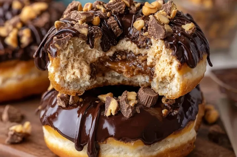 Chocolate Peanut Butter Cup Stuffed Donuts