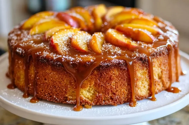 Peach Caramel Drizzle Cake