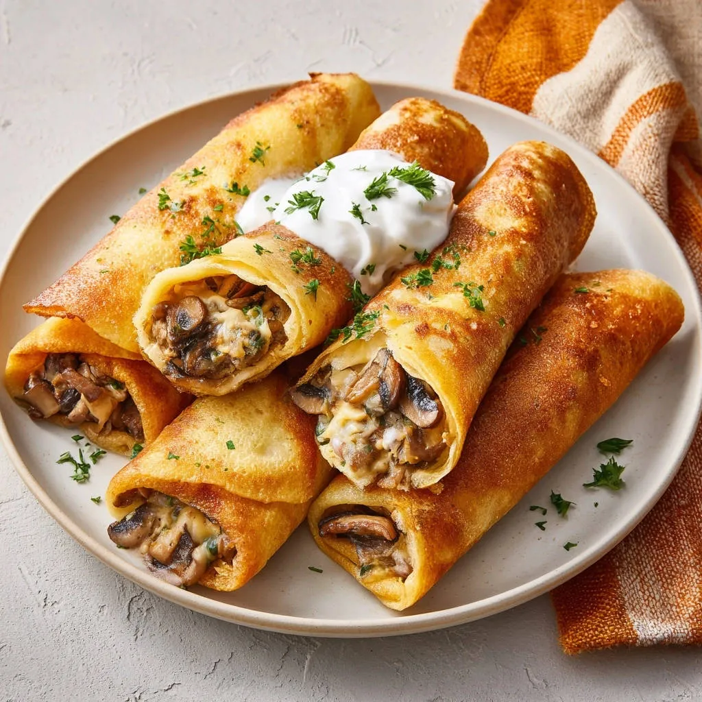 Blintzes with Creamy Mushrooms: The Non-Stick Secret - recipe image