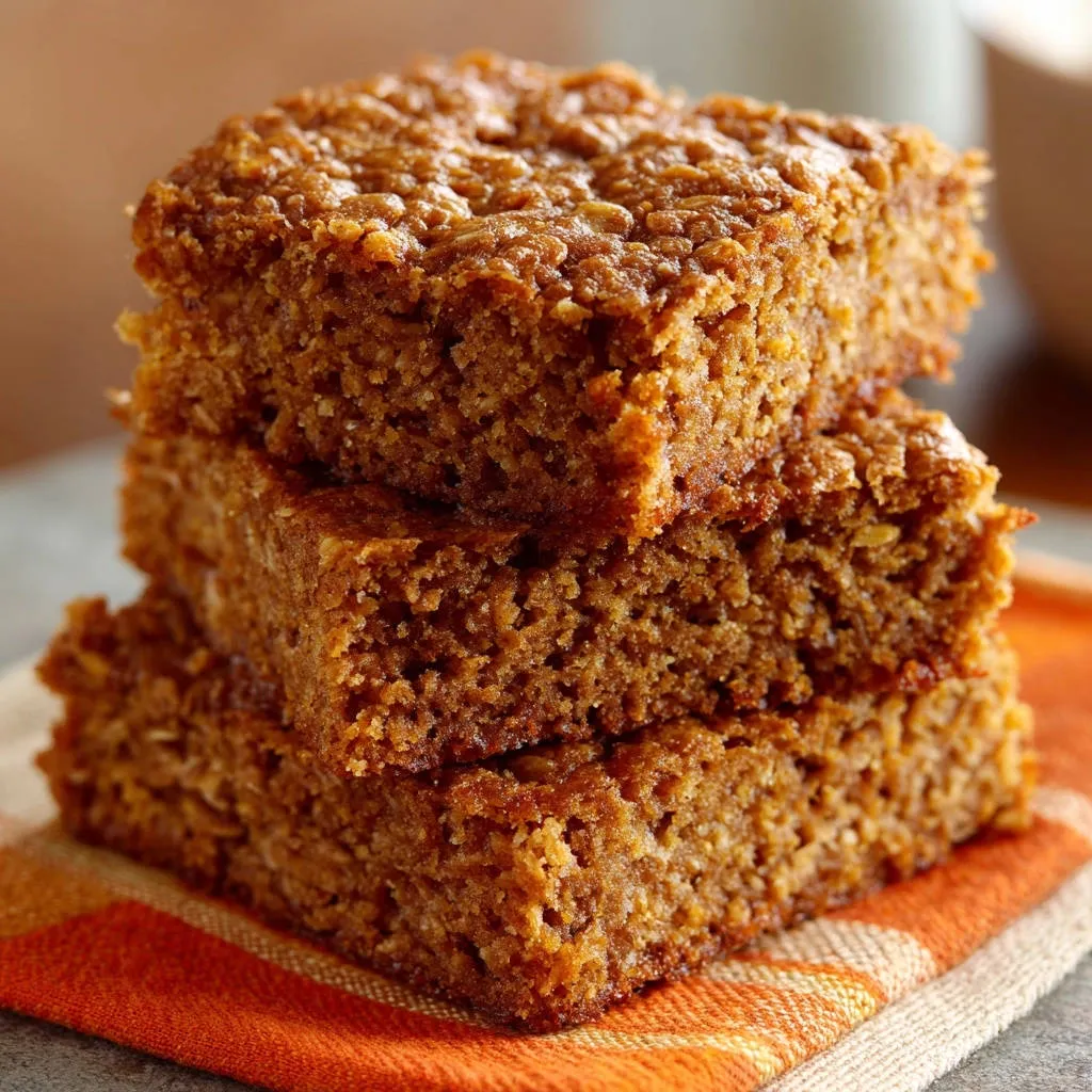 Decadent chewy oat bars stacked in a close-up view, showcasing their moist texture and golden-brown crust.
