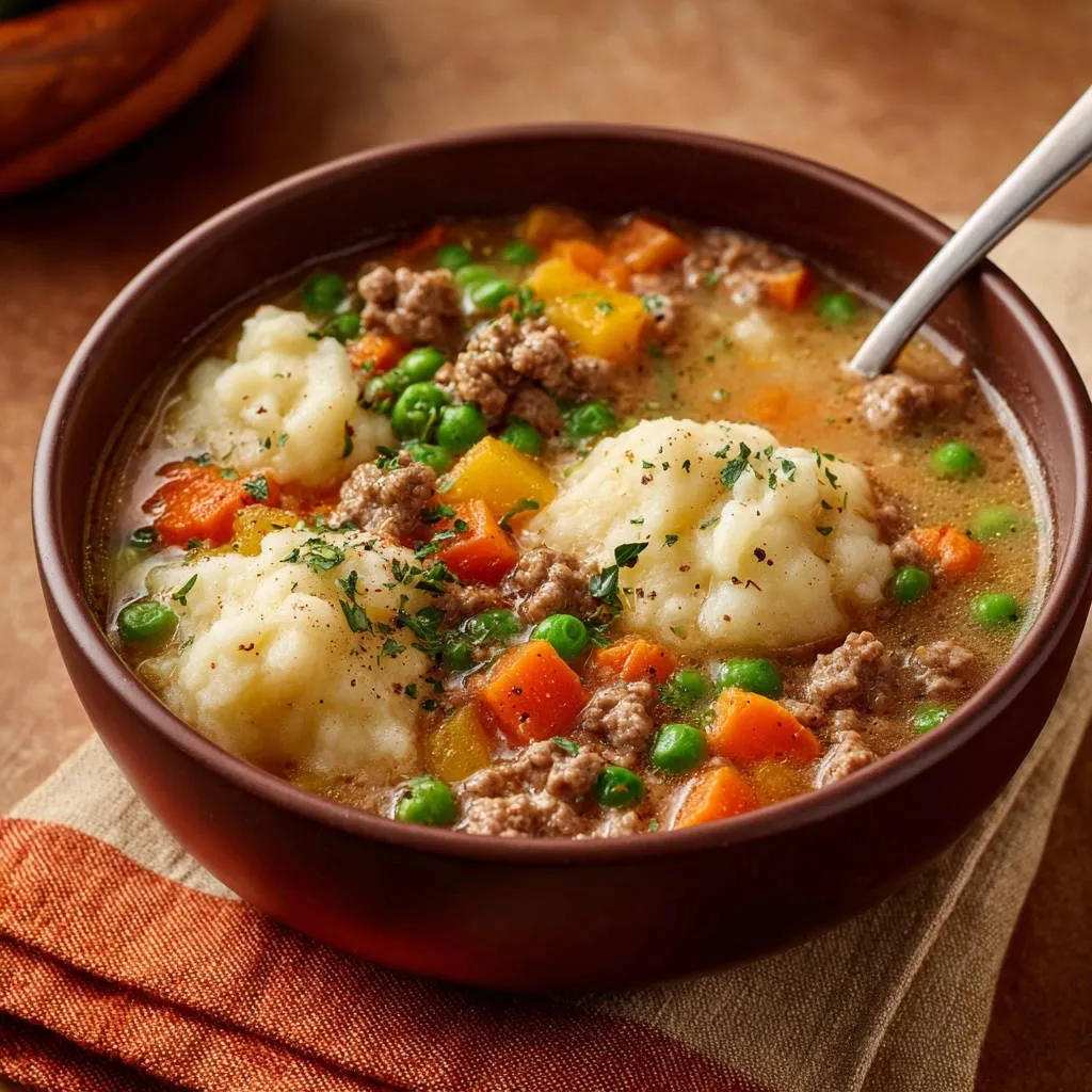 Hearty Beef & Veggie “Stoup”: Flavor Secrets & Creamy Topping - recipe image