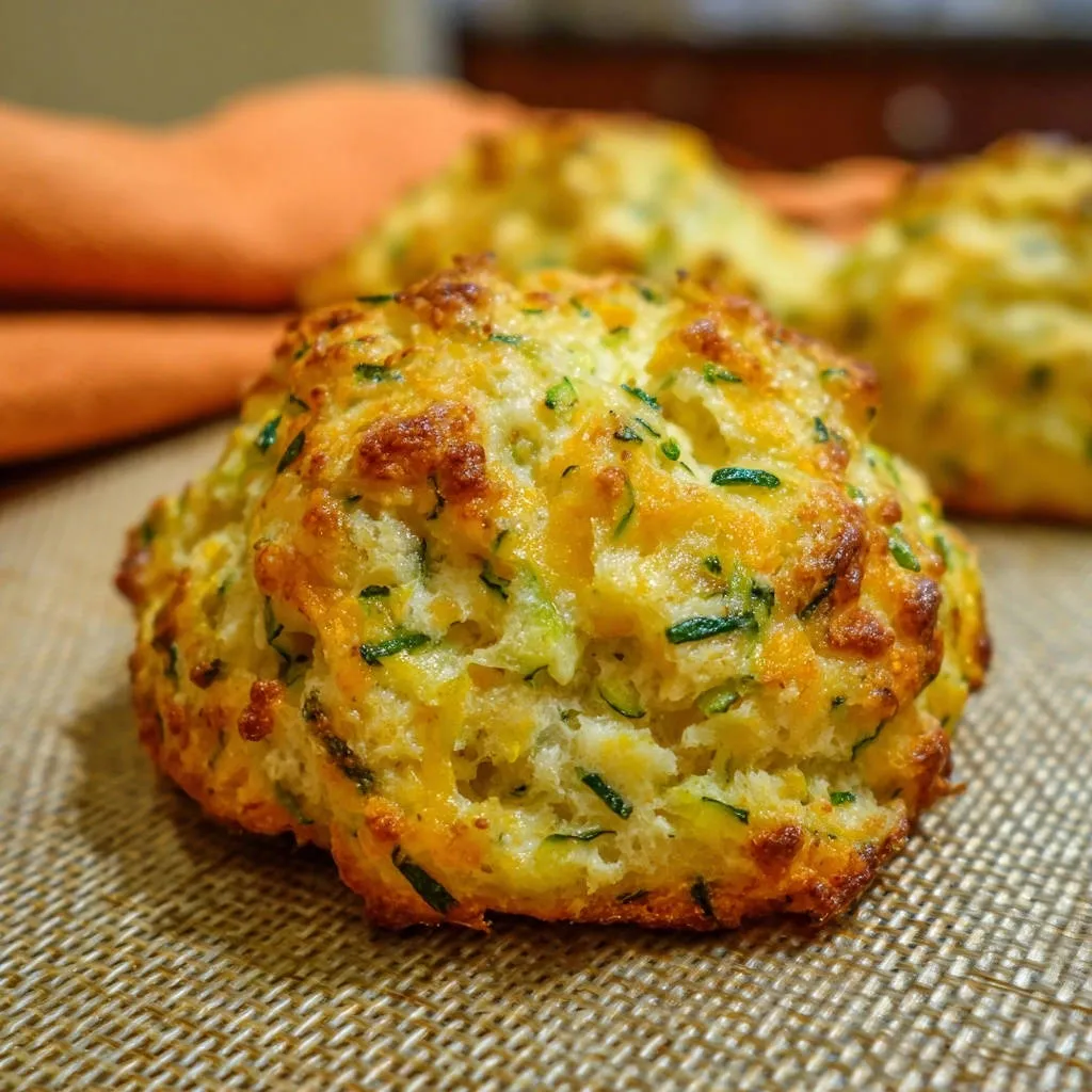 Zesty zucchini cheddar bites, a close-up view showcasing their lightly golden, tender texture with visible zucchini shreds.