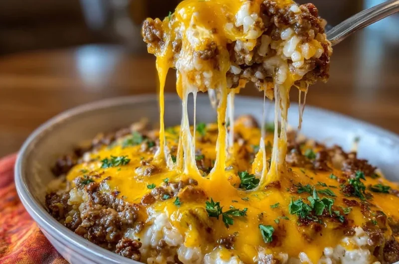 Cheesy Ground Beef & Rice Skillet