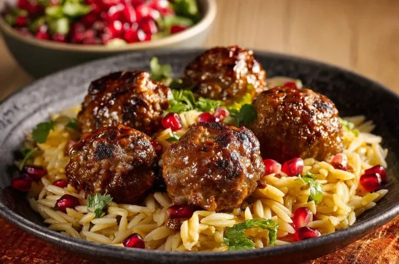 Glazed Meatballs with Orzo