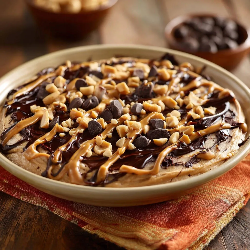 Creamy Chocolate Peanut Butter Dream with a close-up view of the drizzled peanut butter and chocolate topping.