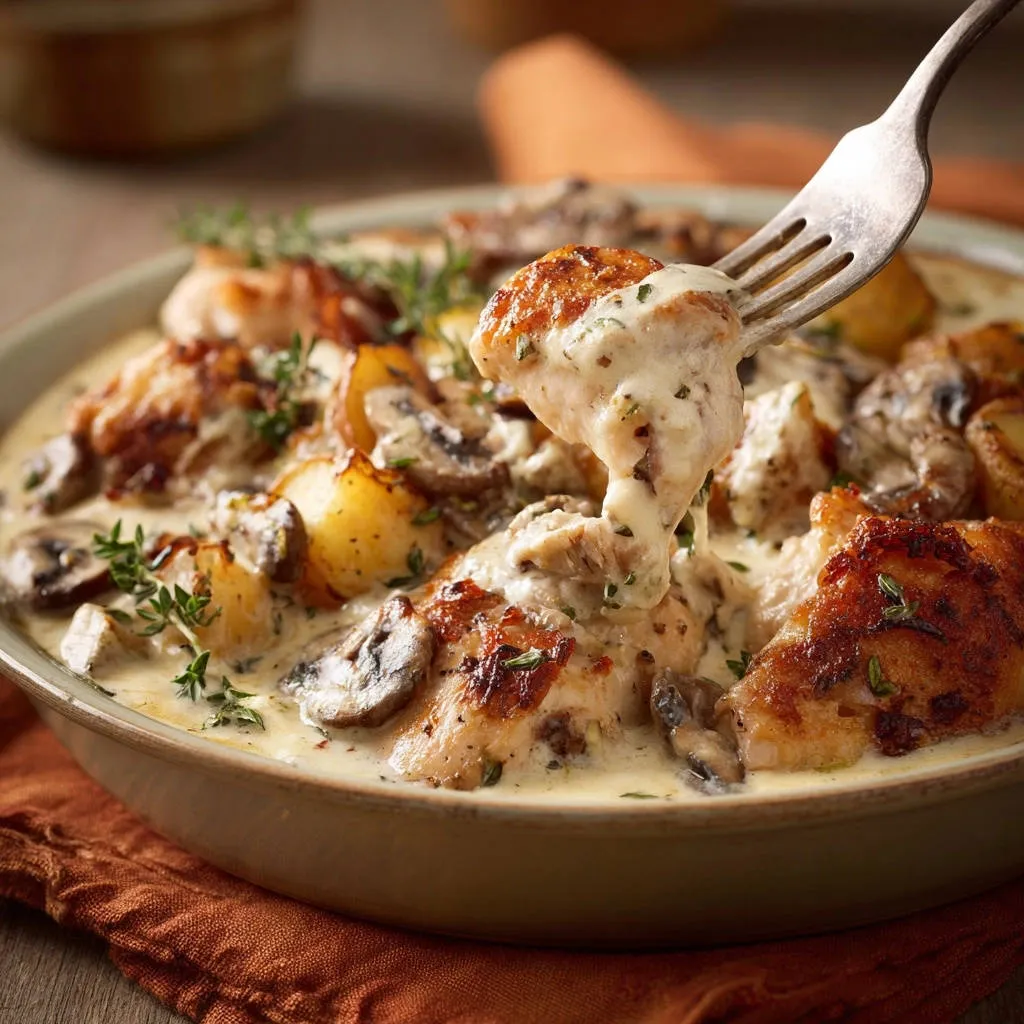 Creamy Mushroom & Thyme Chicken with Potatoes: Juicy Dinner Secret - recipe image