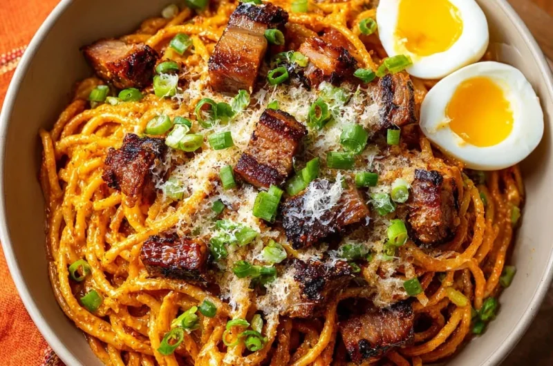 Creamy Spicy Spaghetti with Crispy Bacon