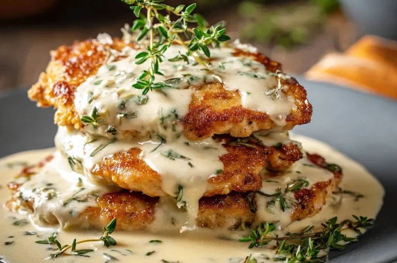 Golden Chicken Cutlets with Creamy Thyme Sauce