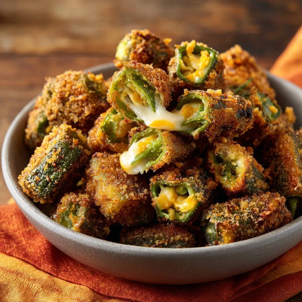 Crispy jalapeño cheese bites cross-section revealing a gooey melted cheese filling.
