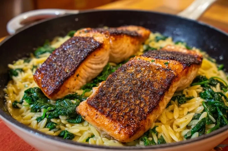 Pan-Seared Salmon with Orzo and Spinach