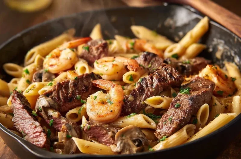 Skillet Steak & Shrimp Pasta