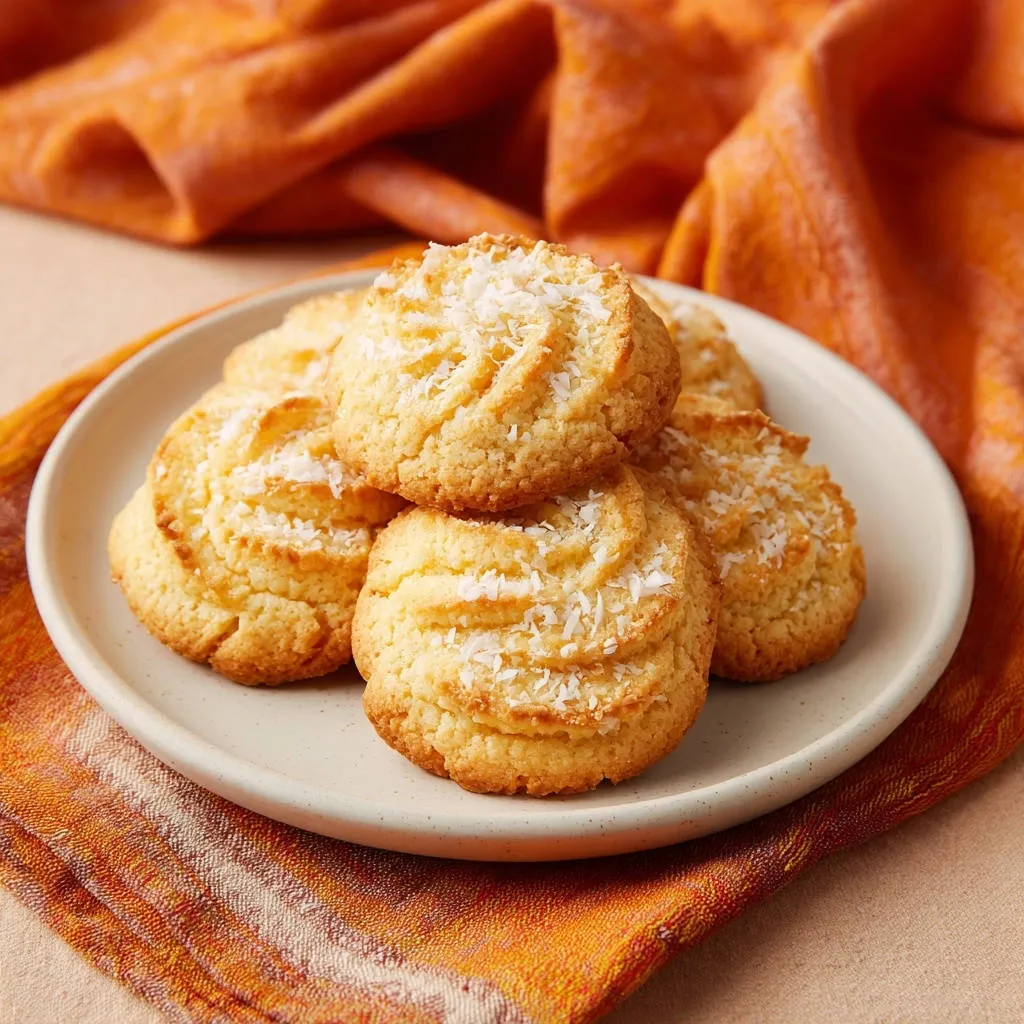 Swirled coconut delights are arranged on a platter, showcasing their textured tops and delicate shredding.