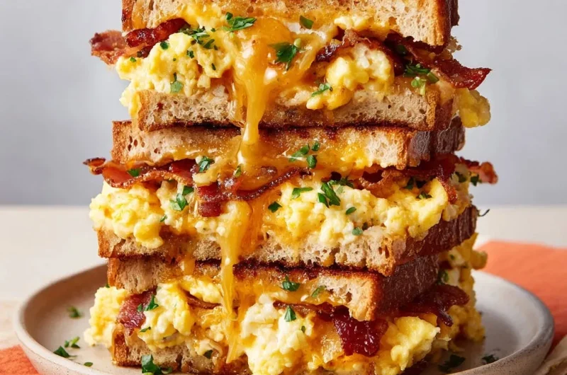 Cheesy Bacon Egg Sandwich Stack