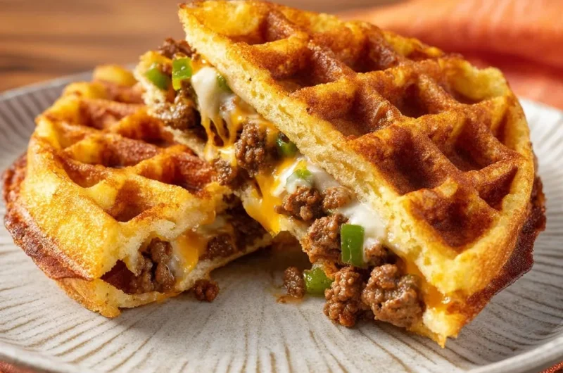 Cheesy Beef Waffle Sandwiches