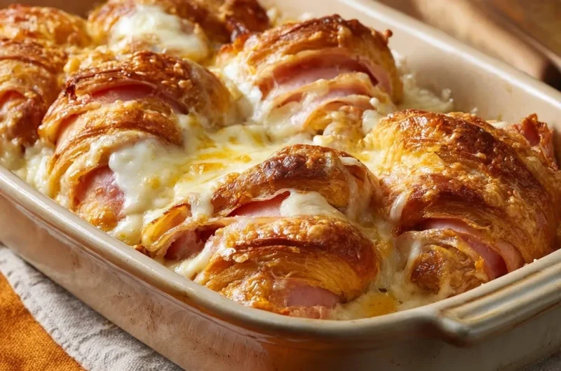 Cheesy Ham Croissant Bake