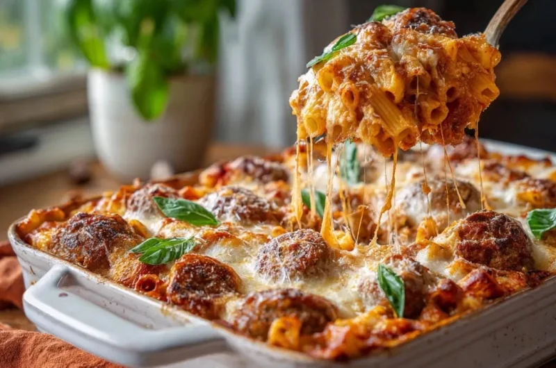 Cheesy Meatball Baked Ziti