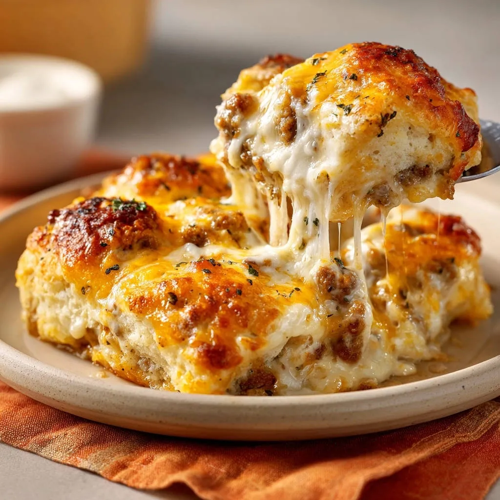 Cheesy Sausage Biscuit Bake: Your Go-To Gooey Perfection - recipe image