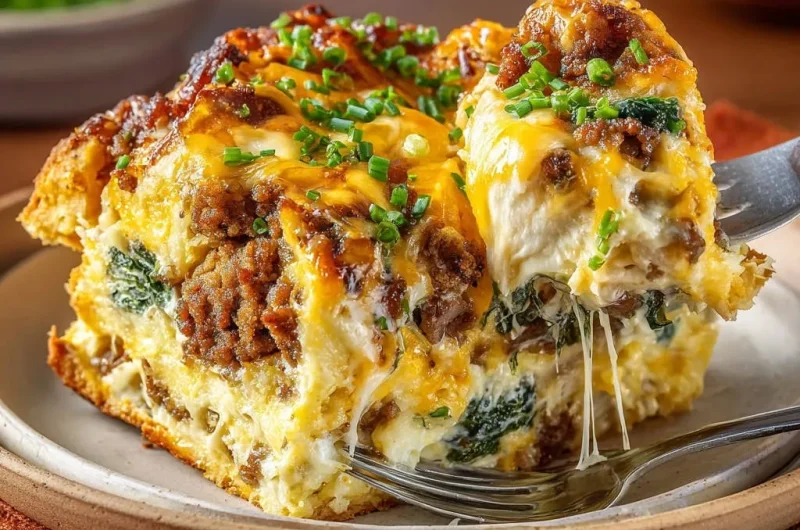Cheesy Sausage & Spinach Breakfast Bake
