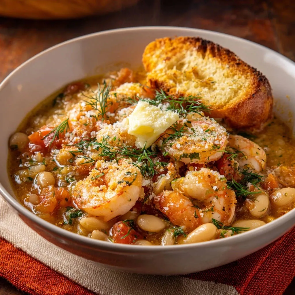 Garlic Butter Shrimp & White Bean Stew: Never Tough! - recipe image