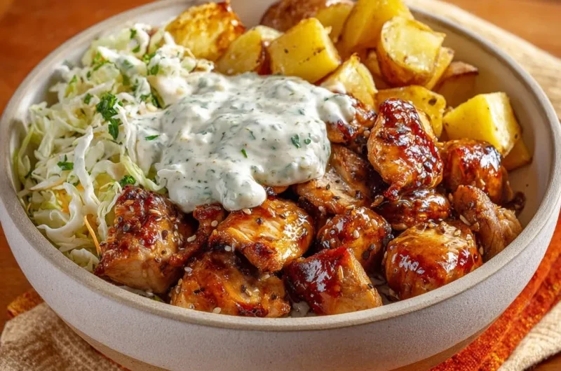 Sticky Garlic Chicken & Potato Bowl