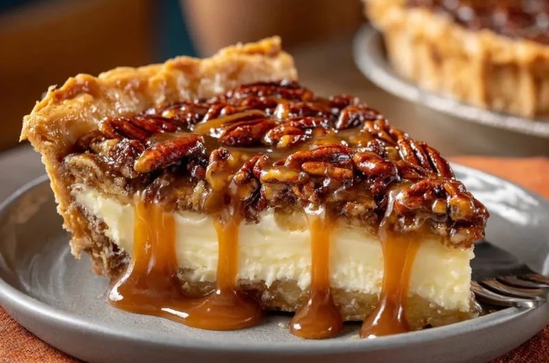 Decadent Caramel Pecan Cheesecake Pie