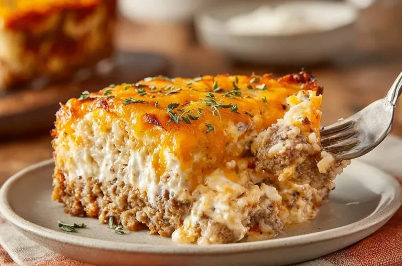 Cheesy Ground Beef & Rice Bake
