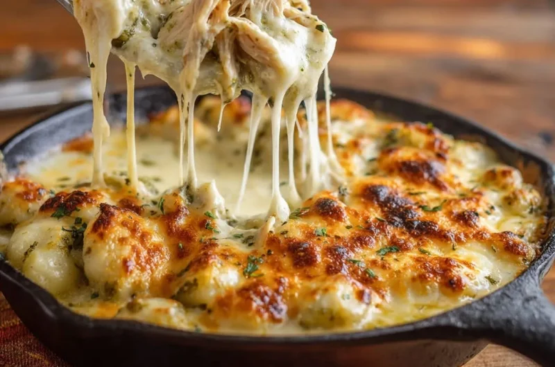 Cheesy Skillet Pesto Chicken Gnocchi Bake