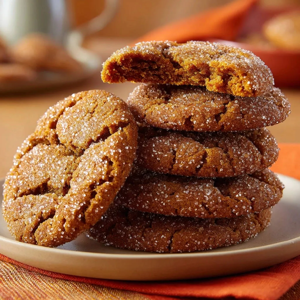 Chewy crinkle molasses cookies with soft, chewy centers shown in a close-up cross-section revealing their texture.
