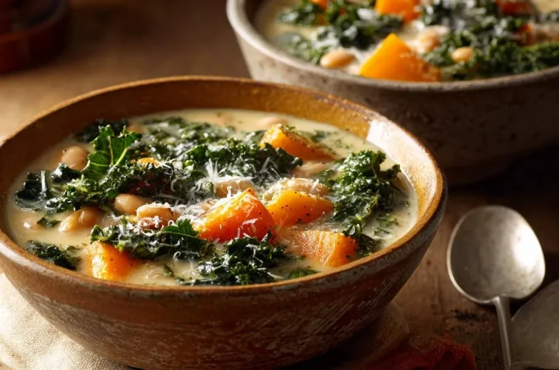 Creamy Butternut Squash and Kale White Bean Soup