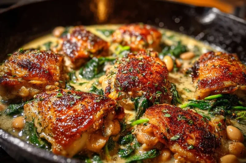 Creamy Garlic Chicken White Bean Skillet