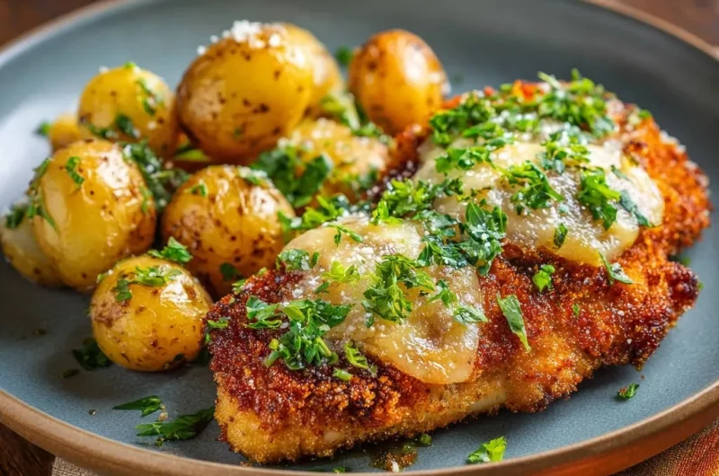 Crispy Chicken Cutlets with Creamy Onions