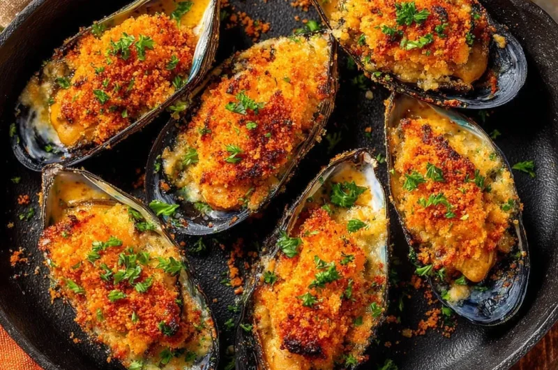 Crunchy Baked Mussels with Garlic Butter