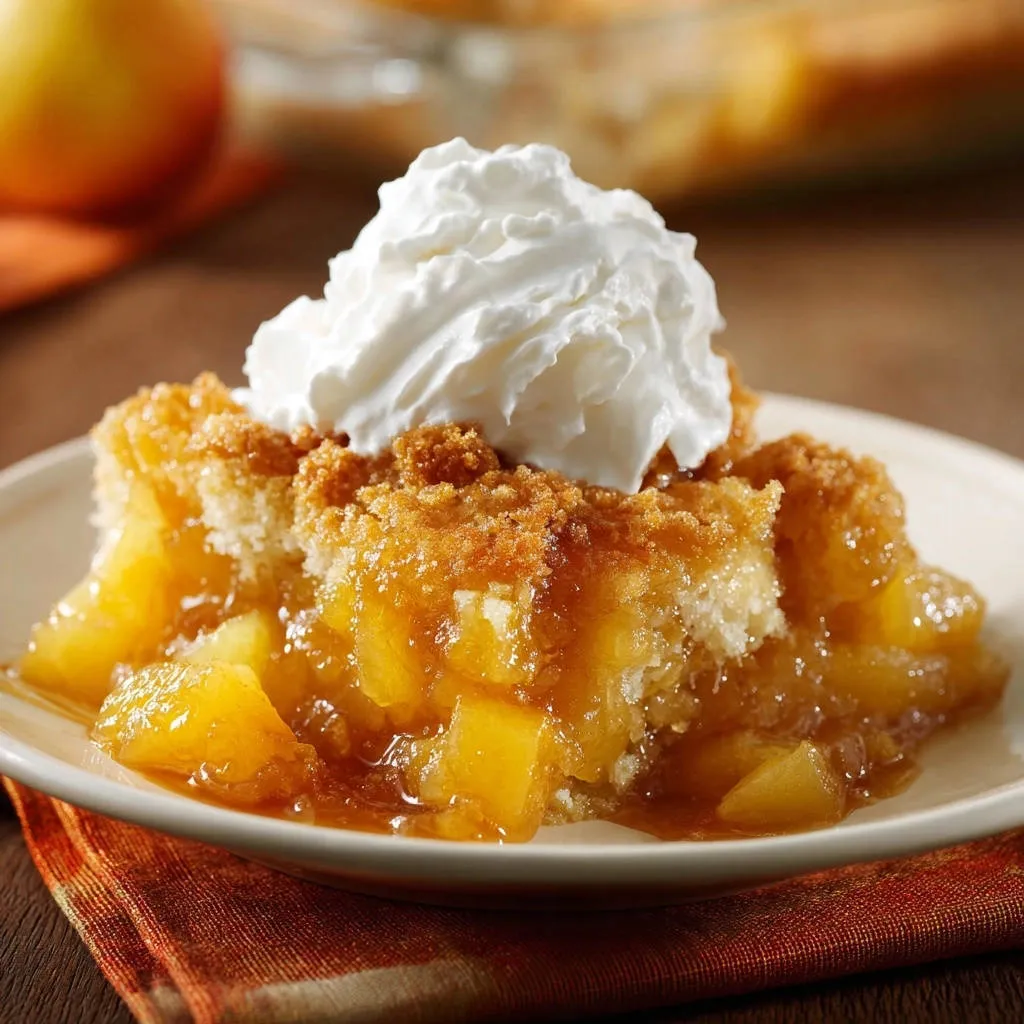 Golden pineapple crumble served as a single plated slice, topped with a generous dollop of whipped cream.